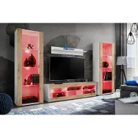 Extreme Furniture Komodee | Wohnwand Wohnzimmerset Tivoli Grande, Korpus Weiß Matt Frontfarbe Wotan Matt, LED RGB