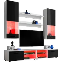 Extreme Furniture Komodee | Wohnwand Wohnzimmerset RTV Varallo, Korpus Weiß Matt Frontfarbe Schwarz Hochglanz, LED RGB