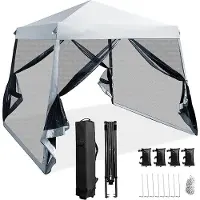 GIANTEX 3 x 3m Pop-up-Pavillon mit Moskitonetz & 3 Verstellbaren Höhen, Gartenpavillon mit Metallrahmen, Abnehmbaren Seitenteilen & Tragetasche, Partyzelt mit UV-Schutz für Festival, Party (Grau)