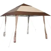 GIANTEX 4x4m Pop-Up-Pavillon, Tragbarer Faltpavillon mit 8 Erdspiessen, 4 Seilen, 1 Tragetasche & 4 Seitentaschen, Hoehenverstellbares Partyzelt mit UV Schutz & Belüftungsloch, Braun