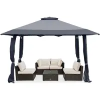 GIANTEX 4 x 4 m Gartenpavillon mit doppeltem Dach, 266-283cm höhenverstellbar, Faltpavillon mit Stahlstruktur, Faltpavillon Wasserdicht&Sonnenshutz (Grau)