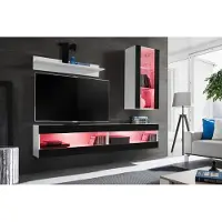 Extreme Furniture Wohnwand, Tivoli SET5, Weiß/Schwarz, Breite 200 cm x Höhe 195 cm x Tiefe 35 cm, LED RGB, für das Wohnzimmer, Schlafzimmer