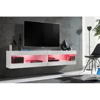 Extreme Furniture Wohnwand, Tivoli SET4, Weiß/Weiß, Breite 200cm x Höhe 41cm x Tiefe 35cm, LED RGB, für das Wohnzimmer, Schlafzimmer