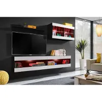 Extreme Furniture Wohnwand, Tivoli SET6, Schwarz/Weiß, Breite 200cm x Höhe 195cm x Tiefe 35cm, LED RGB, für das Wohnzimmer, Schlafzimmer