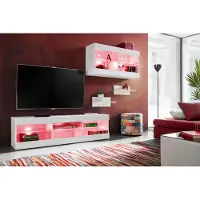 Extreme Furniture Wohnwand, Tivoli SET3, Weiß/Weiß, Breite 240cm x Höhe 159cm x Tiefe 35cm, LED RGB, für Wohnzimmer, Schlafzimmer