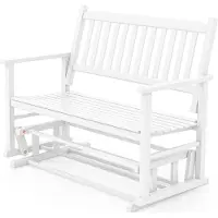 GIANTEX Bank mit 2 Sitzen für den Außenbereich, Stuhl aus Pappelholz, Sitz und Rückenlehne aus Latten mit Armlehnen, Schaukelstuhl, Weiß