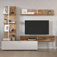 Extreme Furniture Wohnwand MOLDE - Regal im Set - Eiche Wotan - Weiß - Breite 251 cm, Höhe 174 cm, Tiefe 37 cm