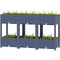 Markenlos Hochbeet aus Polypropylen, Witterungsbeständig, 2 Höhen, Für Balkon, Terrasse, Garten, Blaugrau, 40 x 40 x 71 cm