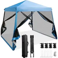 GIANTEX 3 x 3m Pop-up-Pavillon mit Moskitonetz & 3 Verstellbaren Höhen, Gartenpavillon mit Metallrahmen, Abnehmbaren Seitenteilen & Tragetasche, Partyzelt mit UV-Schutz für Festival, Party (Blau)