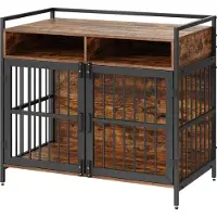 Vevor Möbelartige Hundebox mit Stauraum, 104 cm große Hundebox für große Rassen mit Doppeltüren, Holz-Hundekäfig für große/mittlere Hunde für den Innenbereich, belastbar bis zu 32 kg, rustikales Braun