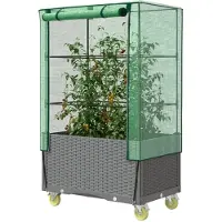 Markenlos Hochbeet mit Aufsatz und Rollen in Rattan-Optik 80x50x182 cm, Palettenrahmen, Hochteich, Gemüsebeet, Kräuterregal für den Balkon, Blumenbeet, Kräuterspirale, Tomatenbeet, Pflanzhochbeet
