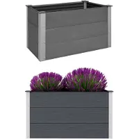 Markenlos Garten-Hochbeet WPC 100 x 50 x 54 cm Grau, Palettenrahmen, Hochteich, Gemüsebeet, Kräuterregal Balkon, Blumenbeet, Kräuterspirale, Tomatenbeet, Pflanzhochbeet