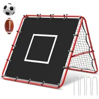 Vigevee Doppelseitiges Fußball-Rückprallnetz 120 x 120 cm mit 420D-Zielplane, verstellbarer Winkel, klappbar, Trainingsnetz für Garten und Fußballtraining