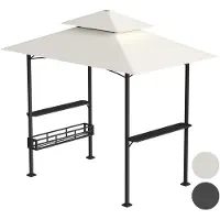 Vigevee Grillpavillon mit Doppeldach, Seitenregalen, Metallkorb, Haken und Flaschenöffner, Grillüberdachungen wetterfest, Grillunterstand für Garten, Außenbereich, 238 x 148 x 250 cm Beige