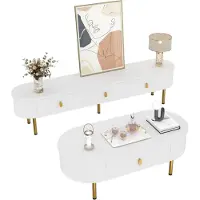 Aiorber Leichte Luxus-TV-Schrank-Couchtisch-Kombination, Wohnzimmer-Kombination, mit Schubladen, abgerundete Ecken