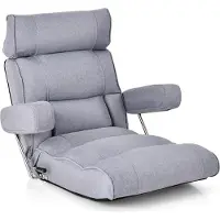 GIANTEX Klappbares Bodensofa für 1 Person, Sofa-Liegestuhl mit verstellbarer Kopfstütze/Lendenwirbelstütze/verlängerter Sitzfläche, Gaming-Sessel, Grau