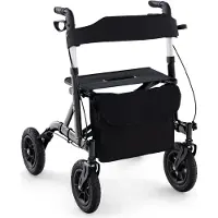 GIANTEX Rollator Faltbar bis 160 kg, Gehhilfe mit 6-fach Höhenverstellbar, Laufhilfe mit 2 Bremsen & Stockhalter & Tasche, Rollstuhl Aluminium (Blau)