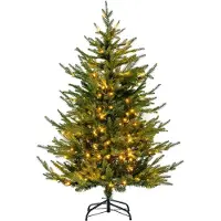 GIANTEX Künstlicher Weihnachtsbaum 135 cm, 180 warmweiße LEDs, 8 Transformationsmodi, 386 Zweigspitzen, aus PE & PVC, Metallständer