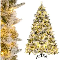 GIANTEX 180cm Künstlicher Weihnachtsbaum mit Beleuchtung & Schnee, mit 250 warmweißen LEDs, Tannenbaum mit 752 Zweige