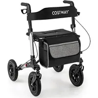 GIANTEX 4-Rad Aluminium Rollator, faltbarer Rollator mit gepolstertem Sitz und Rückenlehne, All-Terrain Reifen und Korb, leichter Rollator, höhenverstellbar