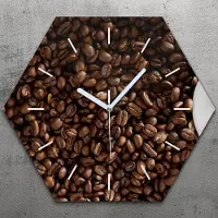 TastyPrints Uhr hexagonal 40 cm Glas Geräuschlos weiße Zeiger - Kaffee Bohne Espresso