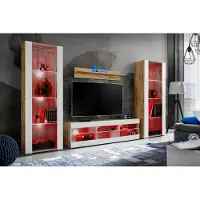 Extreme Furniture Komodee | Wohnwand Wohnzimmerset Tivoli Grande, Korpus Wotan Matt Frontfarbe Weiß Matt, LED RGB