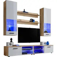 Extreme Furniture Komodee | Wohnwand Wohnzimmerset RTV Varallo, Korpus Wotan Matt Frontfarbe Weiß Hochglanz
