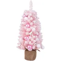 GIANTEX 90 CM Mini Weihnachtsbaum, Künstlicher Tischbaum mit 12 Naturbaumwollkugeln, 24 Dekokugeln & 136 verzweigte Äste, beschneiter dekorierter Baum, Rosa