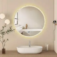 Zelurxx Runder LED Badspiegel Kristallrahmen 3 Lichtfarben 6000K-3000K Helligkeit 10-100% splitterfrei wasserdicht Touch Uhr 80 x 80 cm