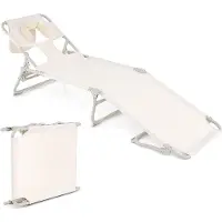 GIANTEX Klappbare Bräunungsliege, Strandliege mit Löchern für Gesicht und Armlehne, verstellbarer Rückenlehne & Fußstütze, Beige
