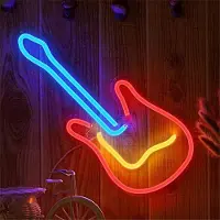 Kopper-24 NEON LED Licht, dekorative Wand-Leuchte, Gitarre, rot gelb blau, ca. 40 x 19 x 2 cm