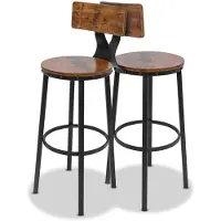 Frankystar Shelby - Set mit 2 hohen Hockern, Barhocker mit Røckenlehne im Industriestil, Holz braun