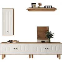 Aiorber Wohnwand, 3-tlg ., best. aus: Highboard, Schränke, Wandboard. Weiße und hölzerne, geschnitzte Türpaneele