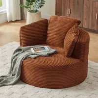 Aiorber Überdimensionierter runder Cord-Relaxsessel, moderner Cloud-Sessel mit tiefer Sitzfläche & Taschenfederkern, keine Montage, 1-Sitzer, Orange