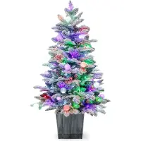 GIANTEX 100 cm Künstlicher Weihnachtsbaum mit Schnee & Beleuchtung, Kunst Christbaum mit 80 LEDs, 148 Spitzen, Tannenbaum mit Topf