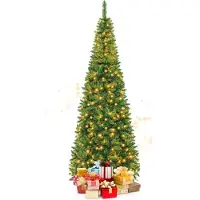 GIANTEX 135/200/225cm Weihnachtsbaum künstlich mit Beleuchtung, LED Tannenbaum künstlich, Weihnachtsbaum schmal mit PVC-Blättern,Grün