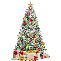GIANTEX 183cm Künstlicher Weihnachtsbaum mit Schneeflocken, Weihnachtsdekoration mit Metallsockel, geeignet für Büro, Zuhause und Aussenbereich