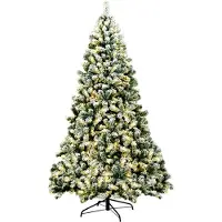 GIANTEX Künstlicher Weihnachtsbaum mit Schnee, Tannenbaum künstlich mit Beleuchtung, Christbaum mit PVC Nadeln, Christmas Tree für Terrasse, Einkaufszentrum