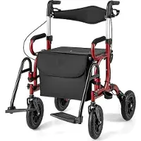 GIANTEX 2-in-1 Rollator, faltbarer Rollator mit Höhenverstellung, wendbarer Rückenlehne, All-Terrain Reifen, Aluminium Gehhilfe für Senioren mit Behinderung