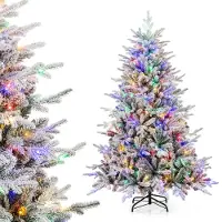 GIANTEX 186cm künstlicher Weihnachtsbaum mit 820 PVC-Spitzen, schneebedeckter Christbaum mit 260 mehrfarbigen LED-Lichtern & 8 Beleuchtungsmodi