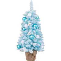 GIANTEX 90 CM Mini Weihnachtsbaum, Künstlicher Tischbaum mit 12 Naturbaumwollkugeln, 24 Dekokugeln & 136 verzweigte Äste, beschneiter dekorierter Baum, Blau