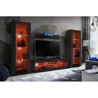 Extreme Furniture Komodee | Wohnwand Wohnzimmerset Tivoli Grande, Korpus Schwarz Matt Frontfarbe Schwarz Matt, LED RGB