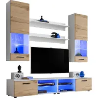 Extreme Furniture Komodee | Wohnwand Wohnzimmerset RTV Varallo, Korpus Weiß Matt Frontfarbe Wotan Matt
