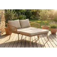 Wohnando Gartensofa "Maike" beige mit Auflage und Kissen, Gartensonnenliege, 126x116x67cm (BxTxH)