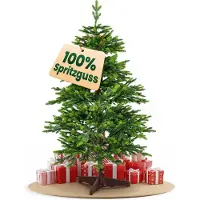 Xonic Künstlicher Weihnachtsbaum 120 cm - 100% Spritzguss Tannenbaum künstlich wie echt - Christbaum mit Holzständer & Rindenoptik - Naturgetreu (Nordmanntanne)