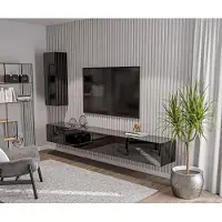 Hajduk furniture Wohnwand Hochglanz Schwarz 270 cm mit Hängeschrank 105 cm, TV Wohnwand Push-to-Open
