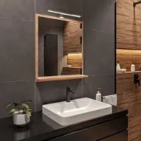 Hajduk furniture LED-Badspiegel mit Ablage 60x70 cm Sonoma – Badezimmerspiegel Wandspiegel
