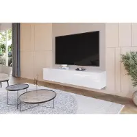 Hajduk furniture Wohnwand Weiß Full Hochglanz TV Lowboard 180 cm Hängeschrank TV Board Hängend Schrank Fernsehschrank TV Bank Wohnzimmer Möbel Modern Wandschrank