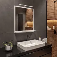 Hajduk furniture LED-Badspiegel mit Ablage 60x70 cm Weiß – Badezimmerspiegel Wandspiegel