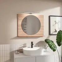 Hajduk furniture Runder LED-Badspiegel mit Ablage 70x60 cm ⌀55 cm Sonoma – Badezimmerspiegel Wandspiegel